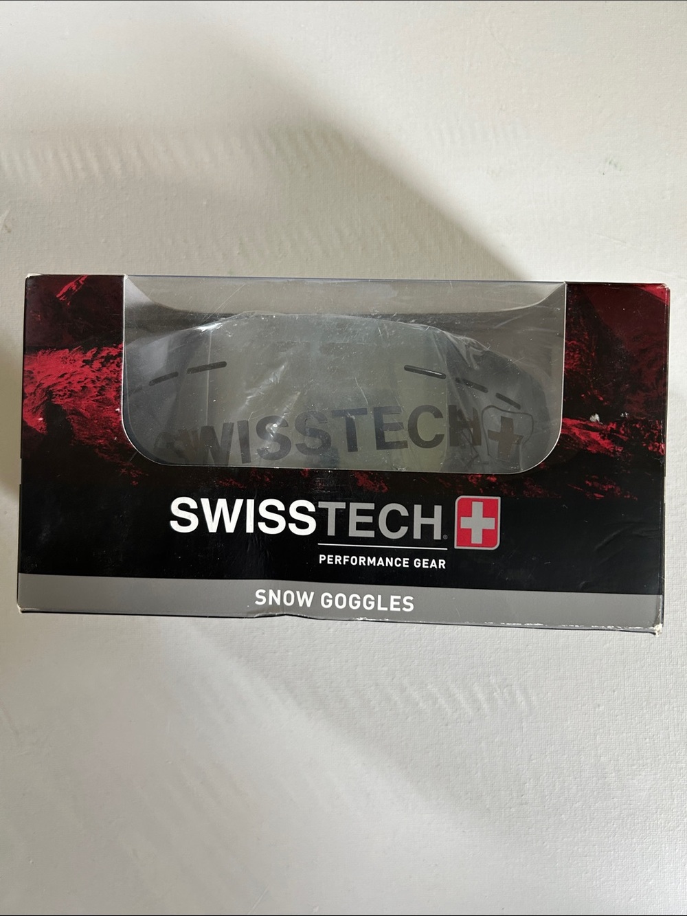 NIB Swiss Tech Snow Goggles in Black and Red Packaging